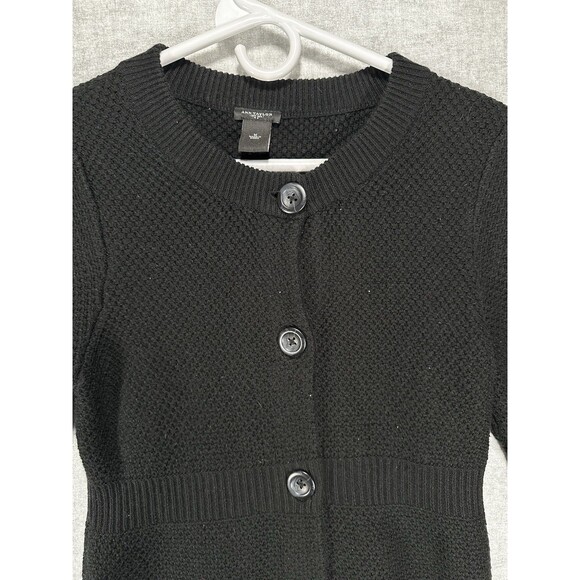 Ann Taylor Long Flared Cardigan Sweater Black Angora Blend Size Med Heavy Knit - Picture 2 of 9